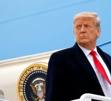 U.S. President Donald Trump returns after visiting the U.S.-Mexico border wall, in Texas
