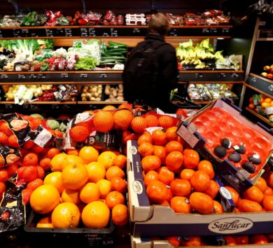 FILE PHOTO: Full shelves with fruits are pictured in a supermarket during the spread of the coronavirus disease (COVID-19) in Berlin
